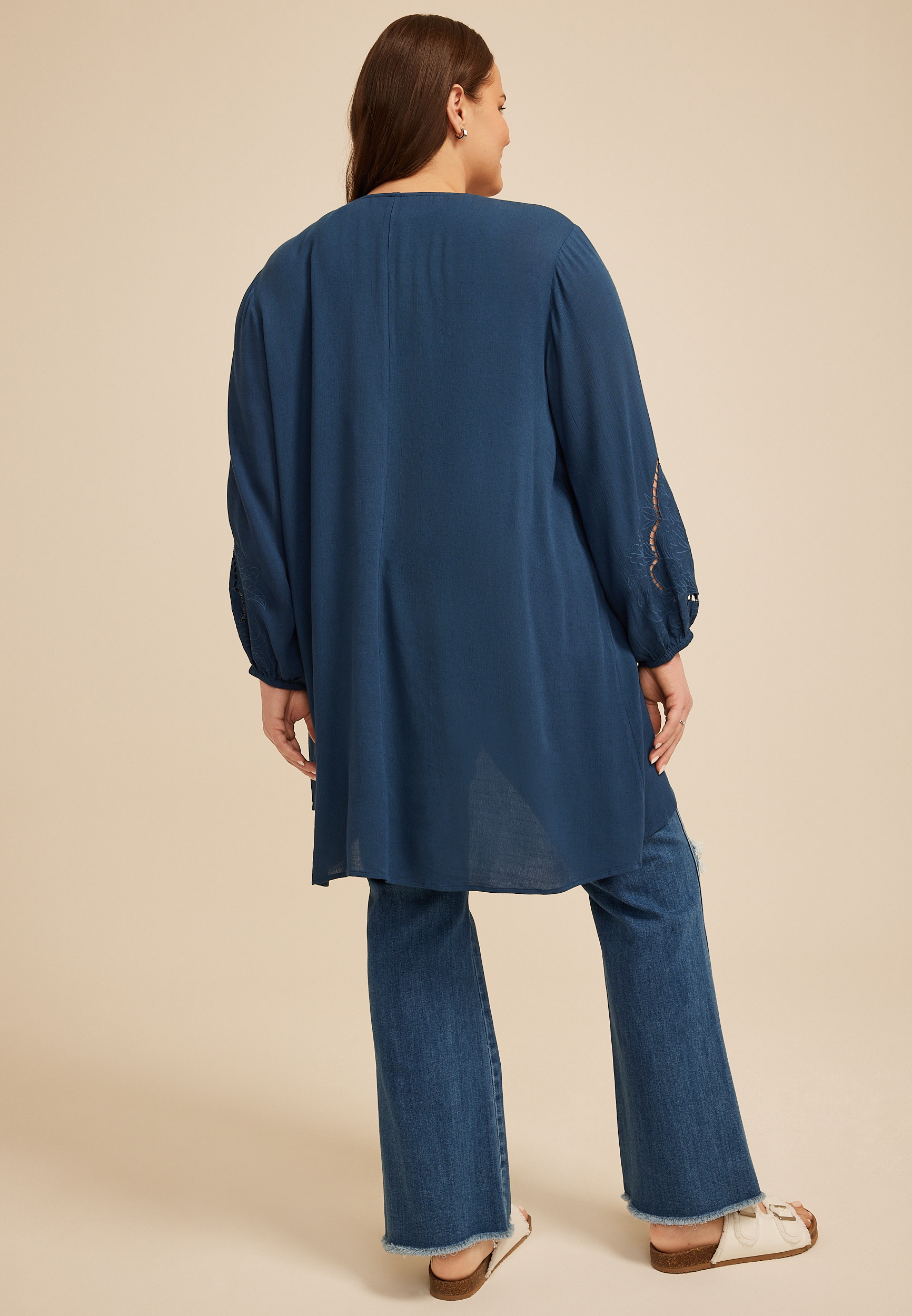 Plus Size Embroidered Sleeve Kimono, C1605, large
