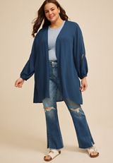 Plus Size Embroidered Sleeve Kimono, C1605, small
