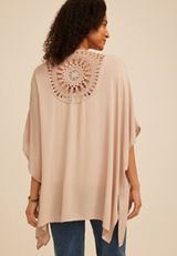 Crochet Applique Medallion Back Open Front Kimono, DOESKIN, small