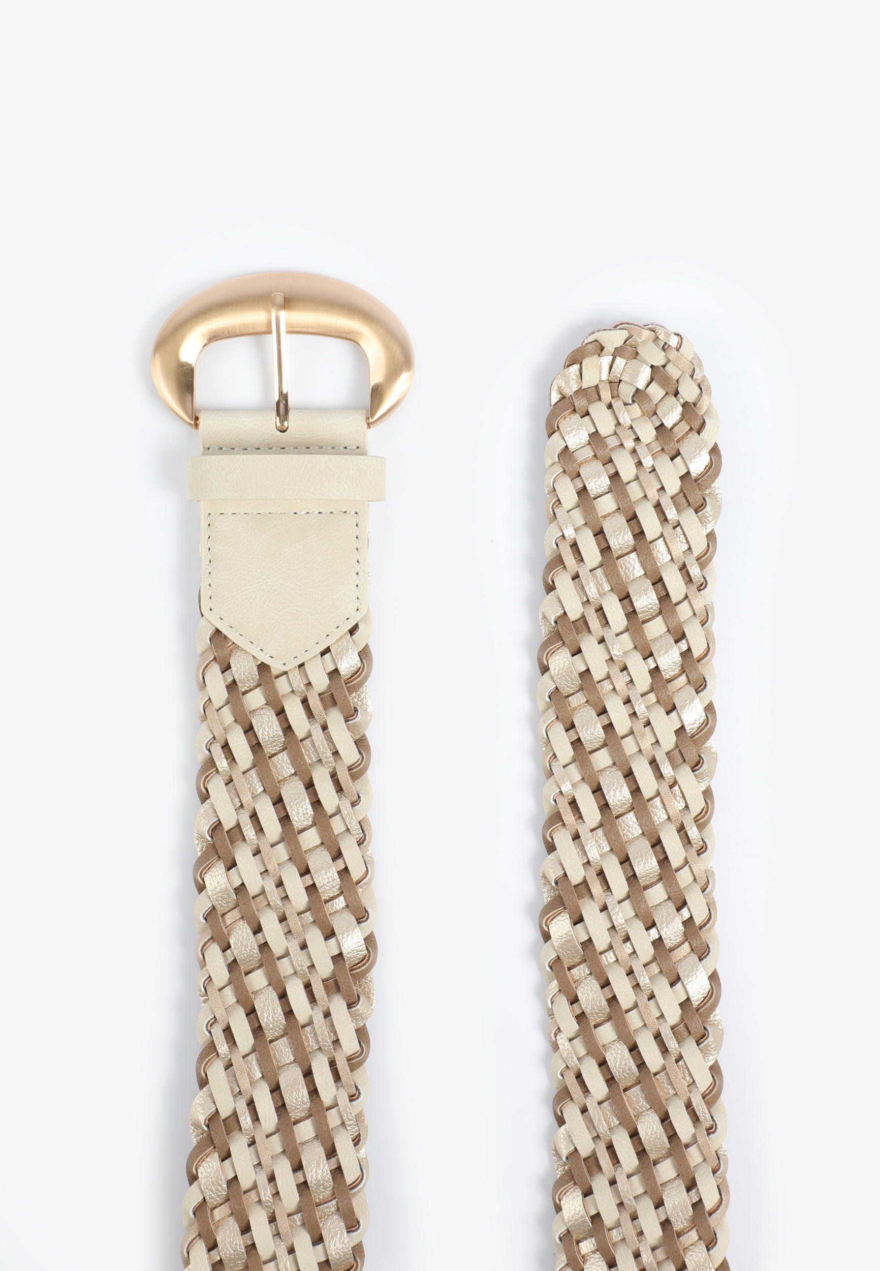 Multi Neutral Woven Faux Leather Belt, C2392, large