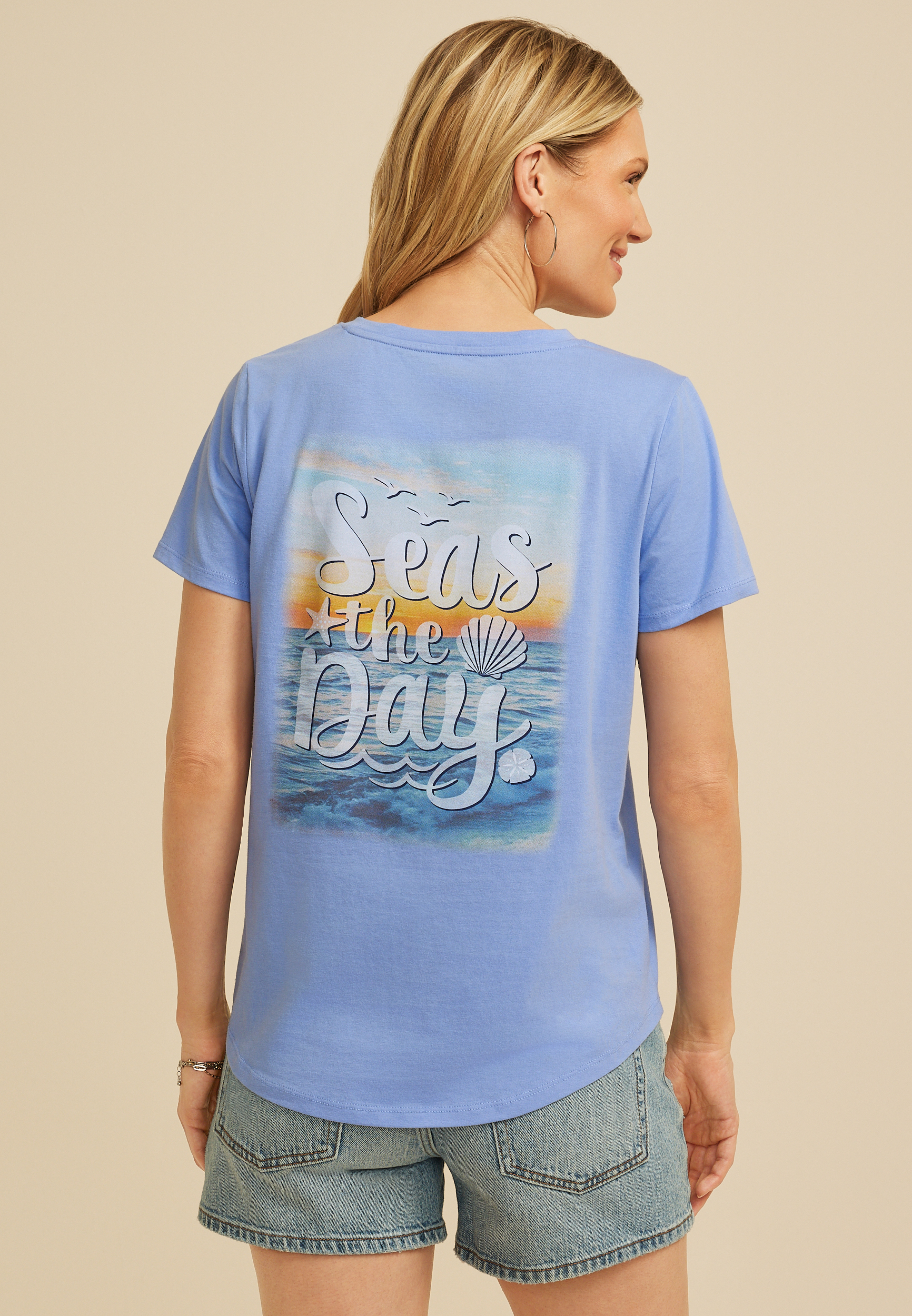 Seas The Day Classic Fit Graphic Tee, GRAPEMIST, large