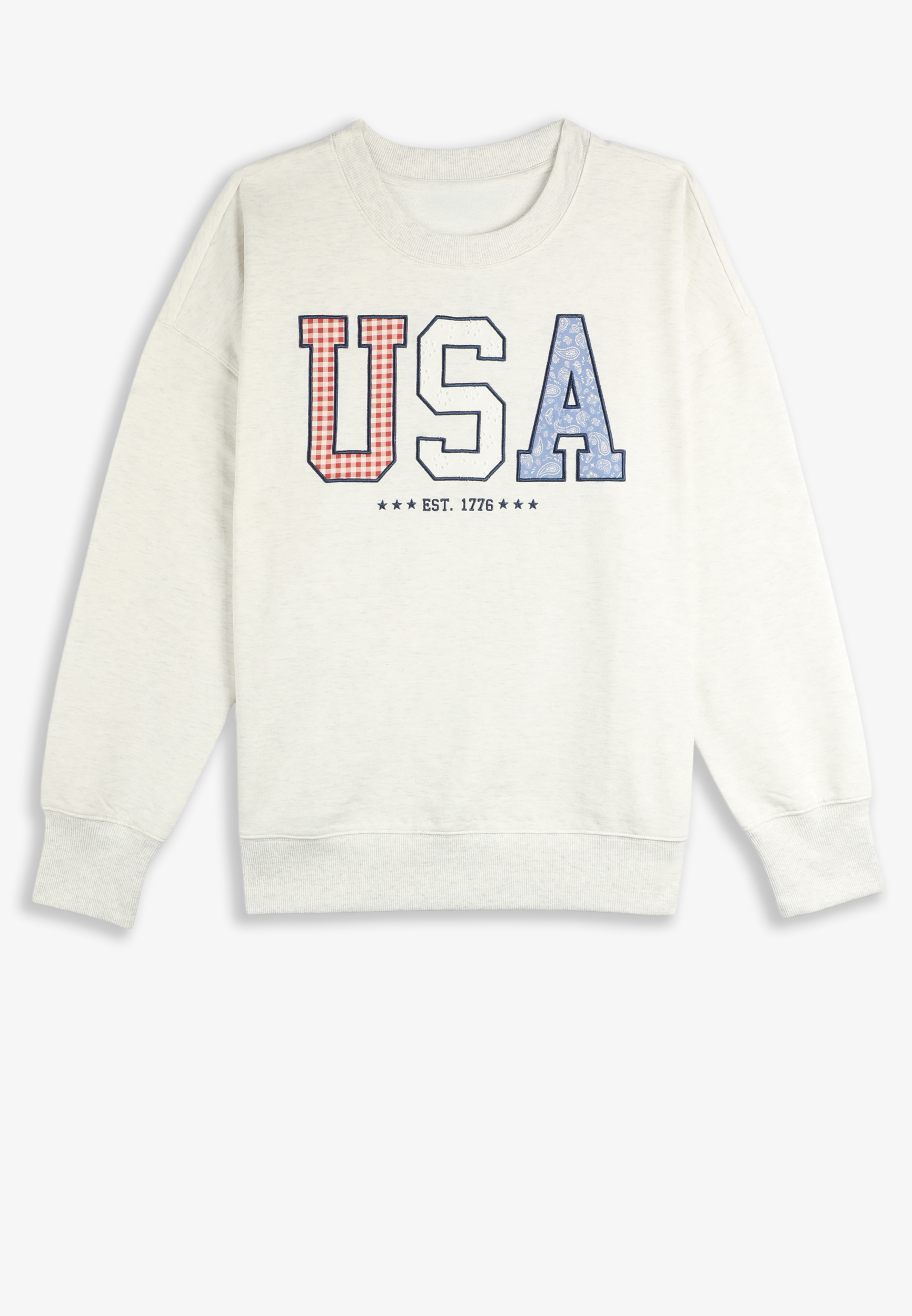 Americana USA 1776 Applique Sweatshirt, LIGHT HEATHER GRAY, large