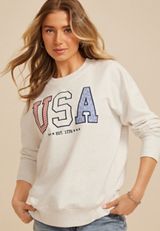 Americana USA 1776 Applique Sweatshirt, LIGHT HEATHER GRAY, small
