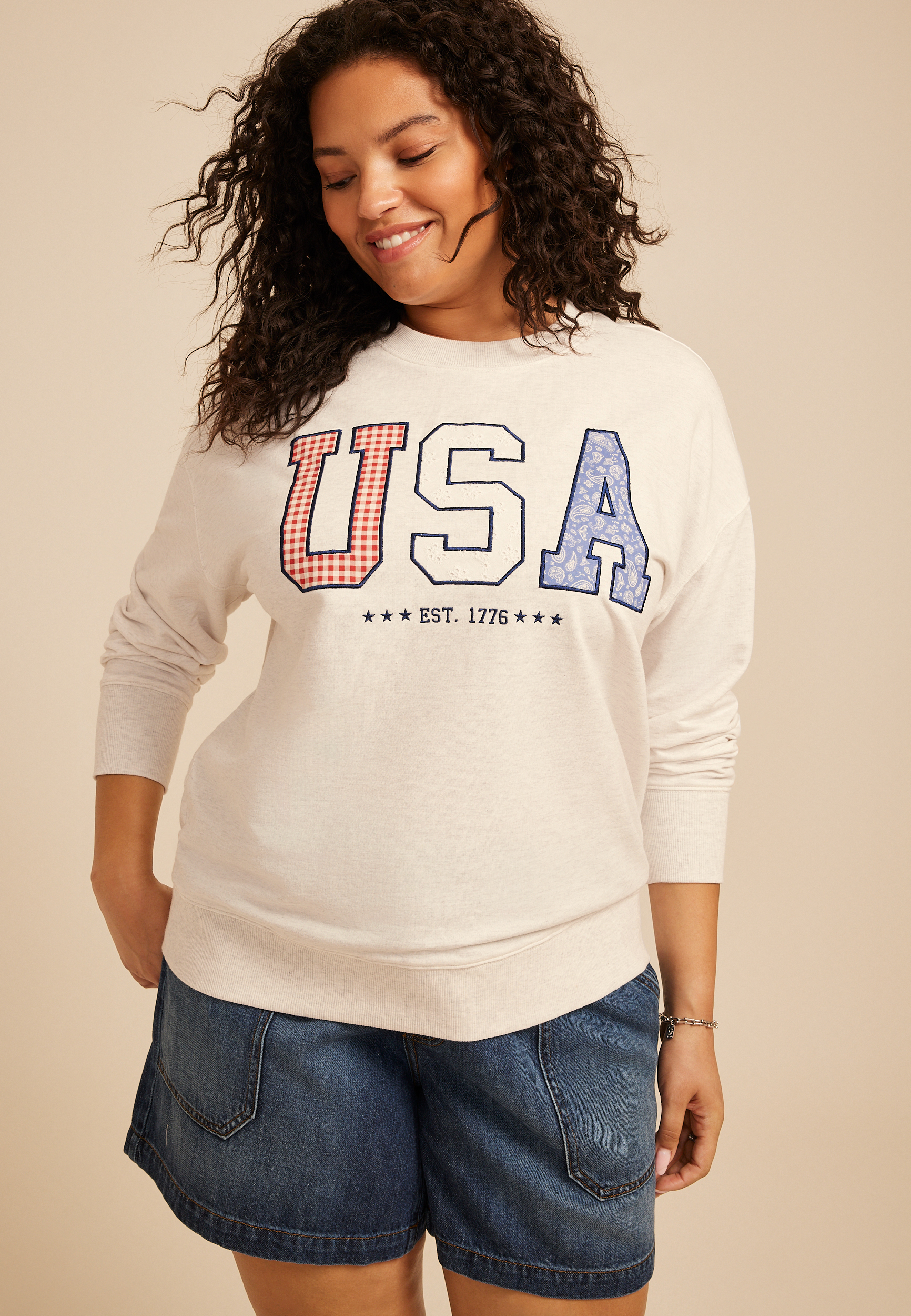 Plus Size Americana USA 1776 Applique Sweatshirt