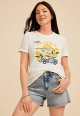 Gingham Lemon Farm Embroidered Classic Fit Graphic Tee, C4673, small
