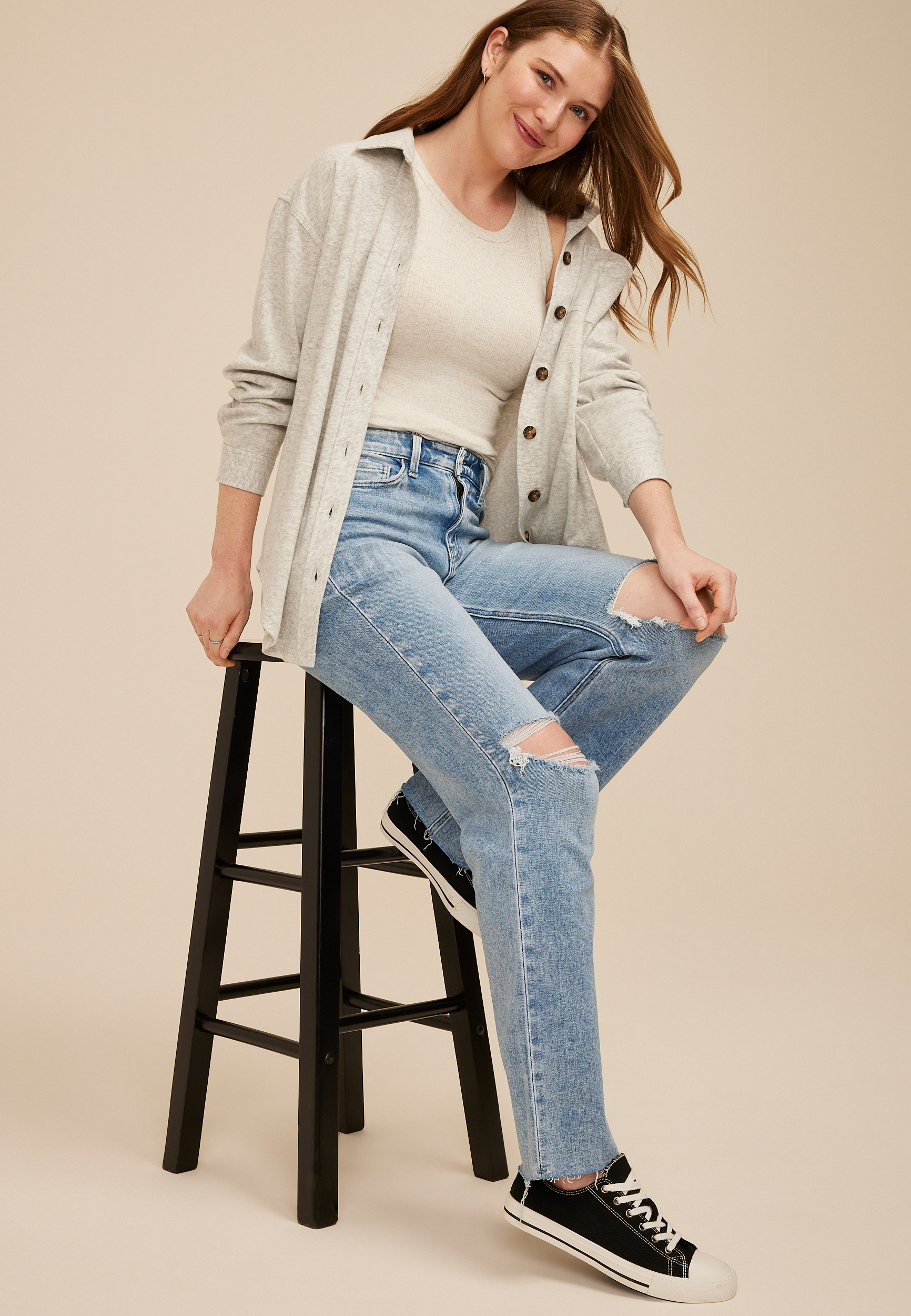 Flying Monkey&trade; Light High Rise Open Ripped Slim Wide Leg Jean, C2806, large