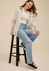 Flying Monkey&trade; Light High Rise Open Ripped Slim Wide Leg Jean, C2806, small