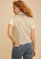 Beige Denim Vest, BEIGE, small