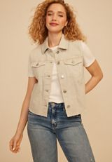Beige Denim Vest, BEIGE, small