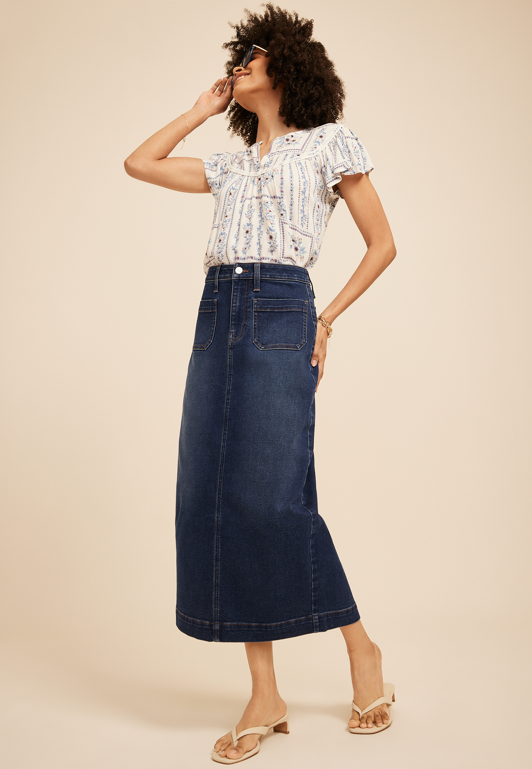 m jeans by maurices&trade; High Rise Patch Pocket Denim Skirt