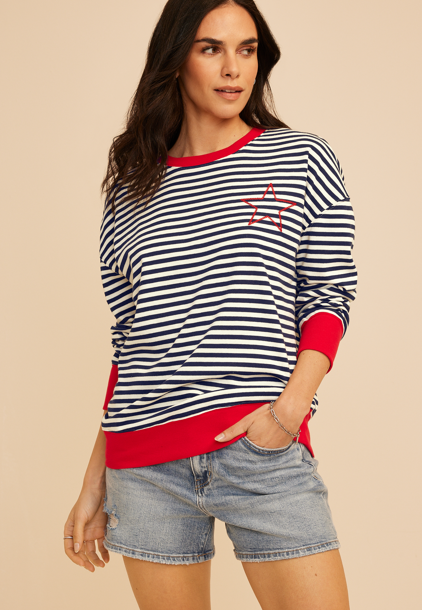 Striped Americana Embroidered Star Sweatshirt