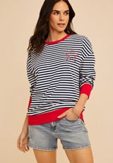 Striped Americana Embroidered Star Sweatshirt, C5487, small