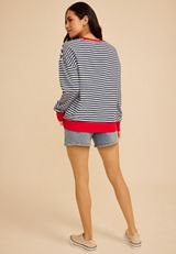 Striped Americana Embroidered Star Sweatshirt, C5487, small