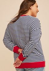Plus Size Striped Americana Embroidered Star Sweatshirt, C5487, small