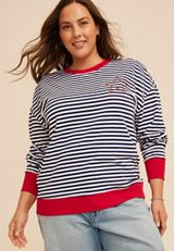 Plus Size Striped Americana Embroidered Star Sweatshirt, C5487, small