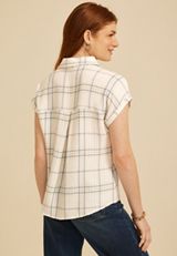 Pucker Plaid Dolman Button Down Shirt, C1524, small