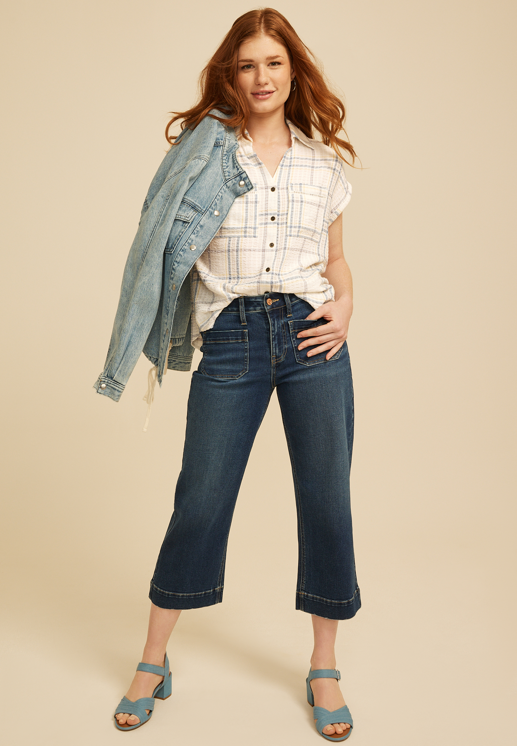 Pucker Plaid Dolman Button Down Shirt, C1524, large