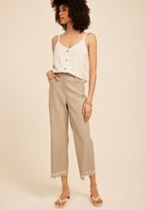 Sateen Bengaline Embroidered Hem Straight Crop Pant, C5609, small