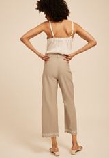 Sateen Bengaline Embroidered Hem Straight Crop Pant, C5609, small