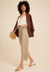 Sateen Bengaline Embroidered Hem Straight Crop Pant, C5609, small