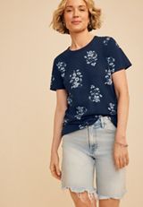 24/7 Dawson Blue Floral Crew Neck Tee, C1606, small