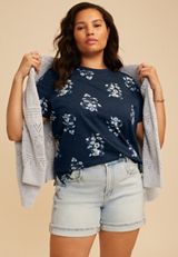 Plus Size 24/7 Dawson Blue Floral Crew Neck Tee, C1606, small