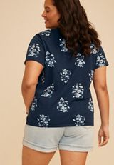 Plus Size 24/7 Dawson Blue Floral Crew Neck Tee, C1606, small