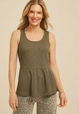 Ribbed Peplum Sweater Tank Top, C3142, small