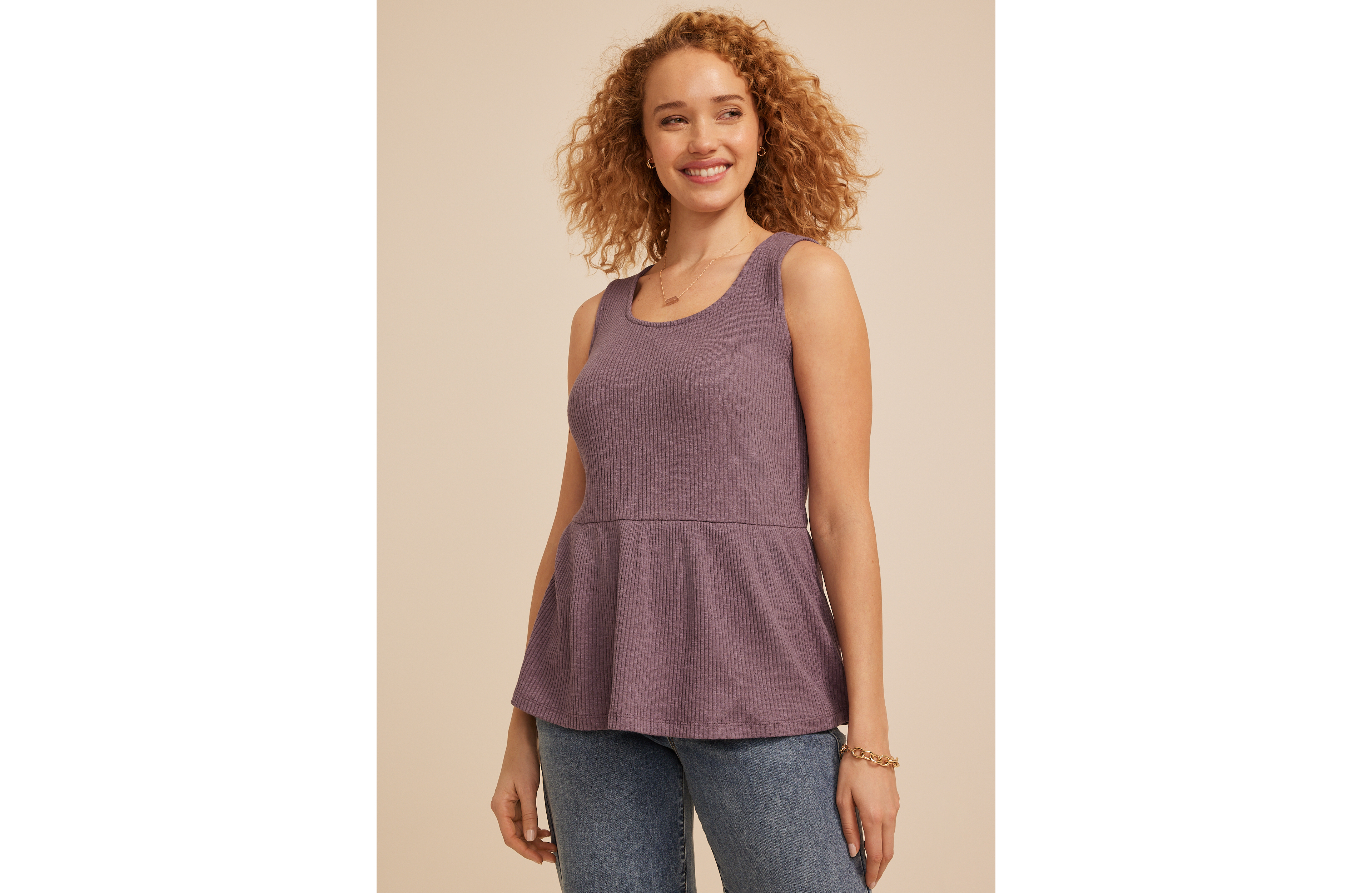 Ribbed Peplum Sweater Tank Top