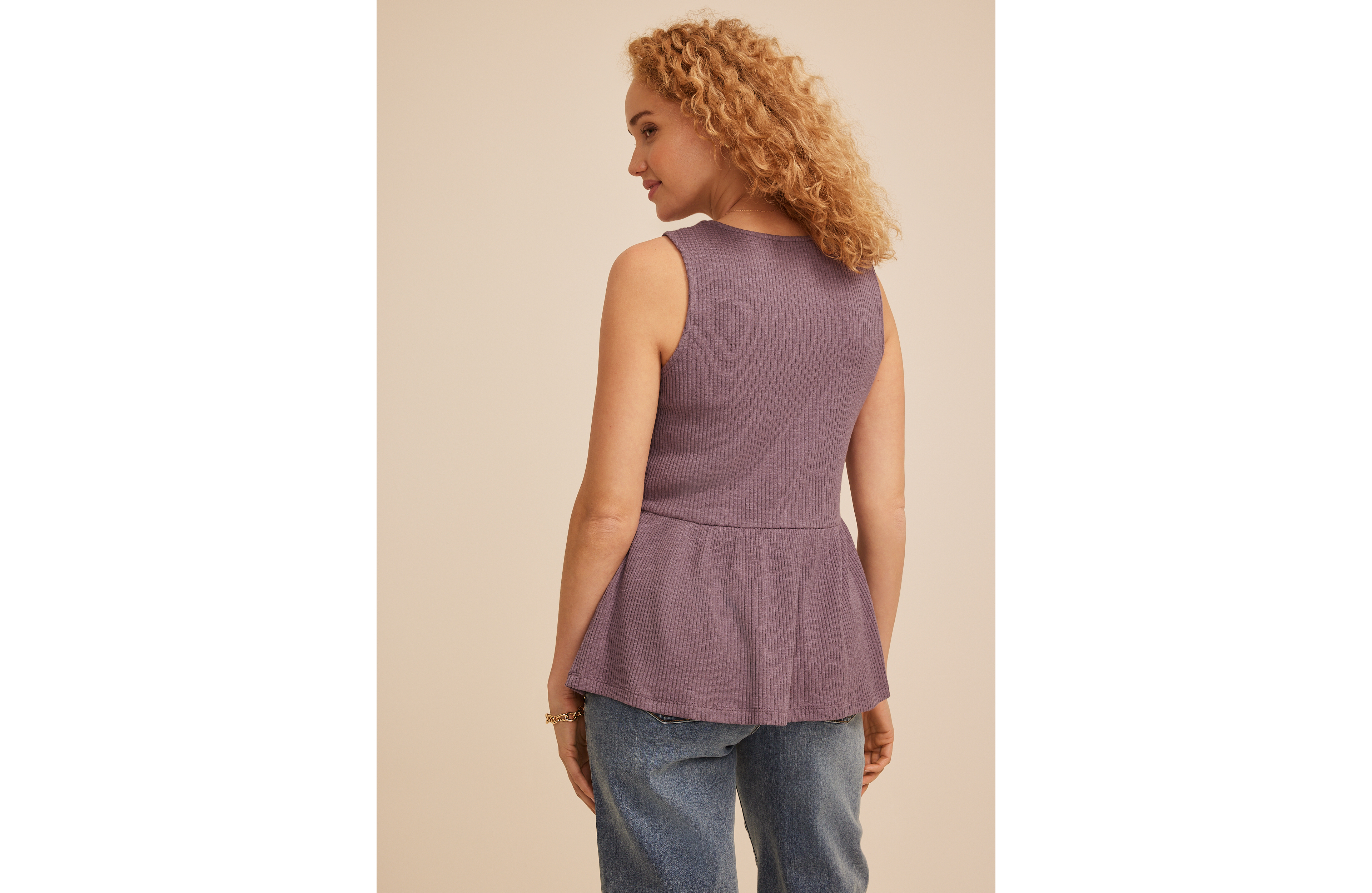 Ribbed Peplum Sweater Tank Top