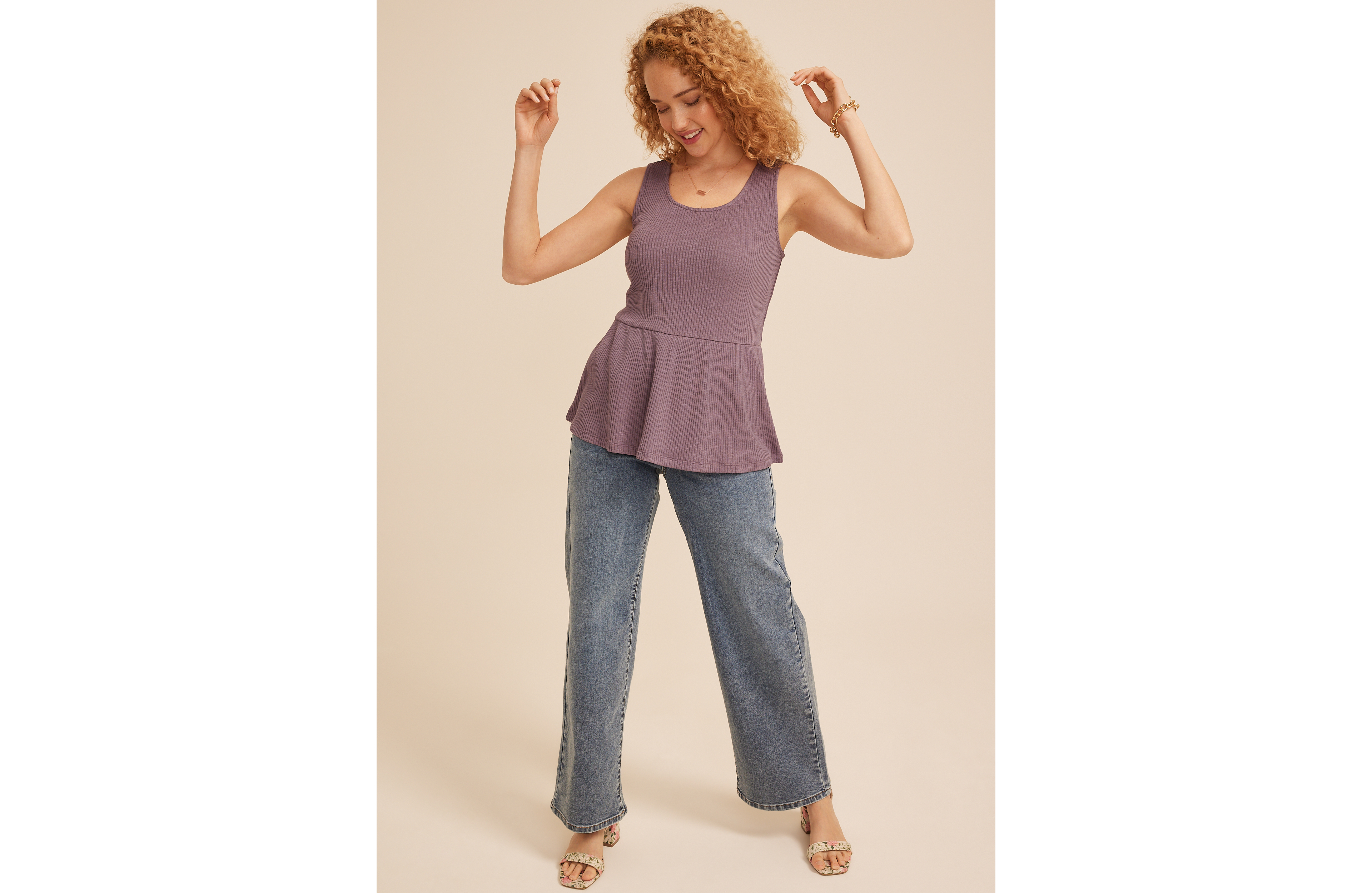 Ribbed Peplum Sweater Tank Top