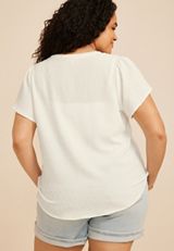 Plus Size Clip Dot Lace Eyelet Trim Button Down Top, C4673, small