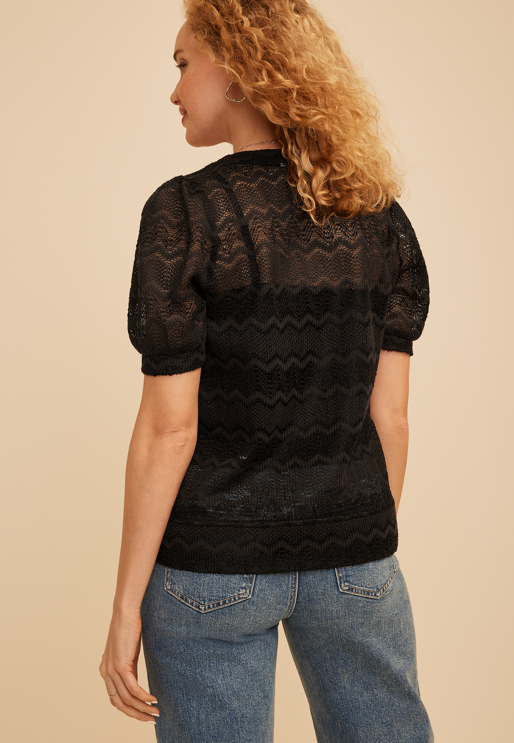 Textured Short Sleeve Button Front Cardigan - thumbnail 5