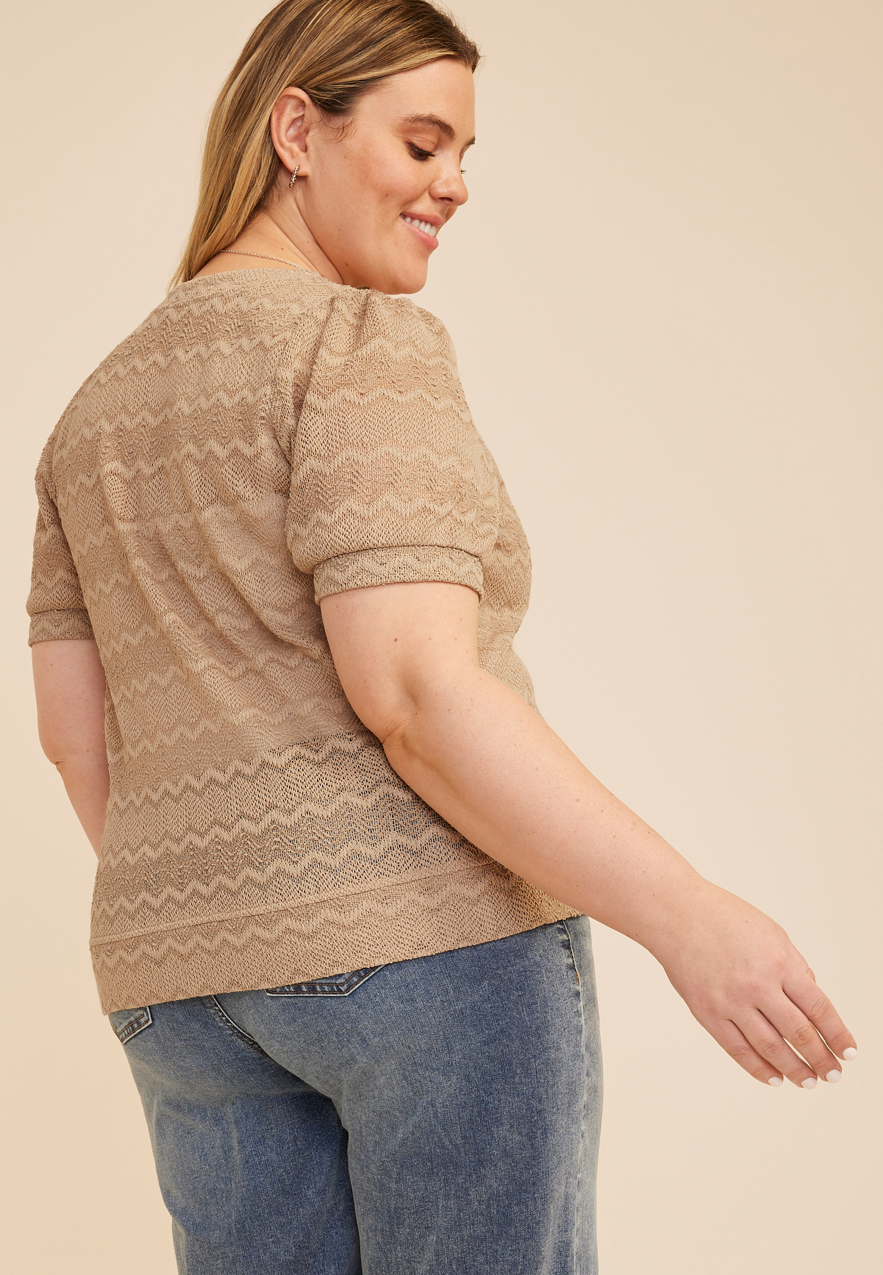 Plus Size Textured Short Sleeve Button Front Cardigan, C8714, large