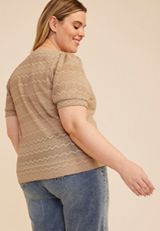 Plus Size Textured Short Sleeve Button Front Cardigan, C8714, small