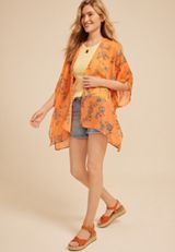 Orange Floral Open Front Kimono, C4748, small