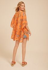Orange Floral Open Front Kimono, C4748, small