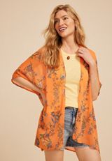 Orange Floral Open Front Kimono, C4748, small