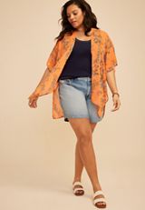 Orange Floral Open Front Kimono, C4748, small