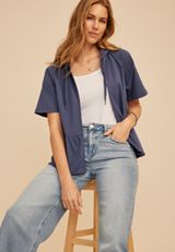 Short Sleeve Terry Hooded Cardigan, CROWN BLUE, small