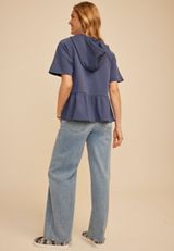 Short Sleeve Terry Hooded Cardigan, CROWN BLUE, small