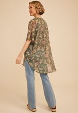 Floral Curve Hem Kimono, DUCK GREEN, small