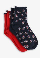 2 Pack Americana Ruffle Short Crew Socks, RED COMBO, small