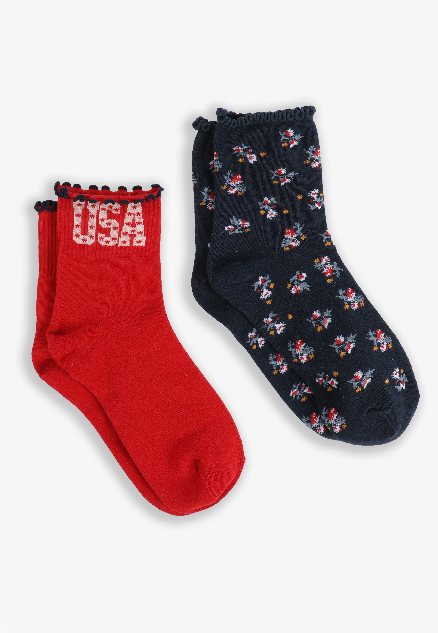 2 Pack Americana Ruffle Short Crew Socks, RED COMBO, large