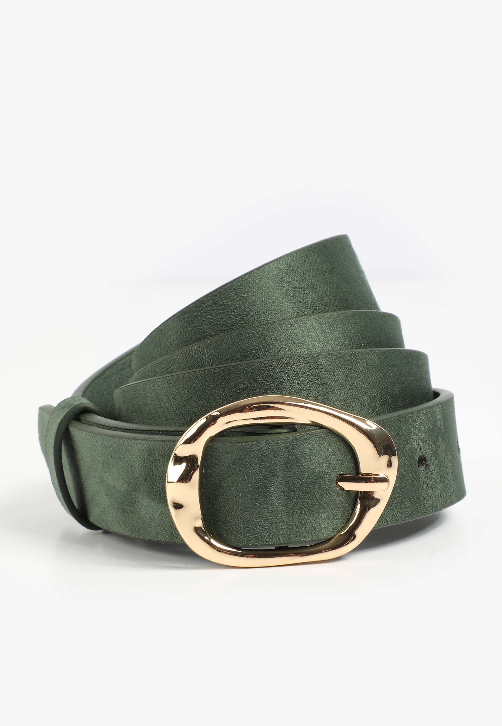 Green Faux Suede Hammered Buckle Belt