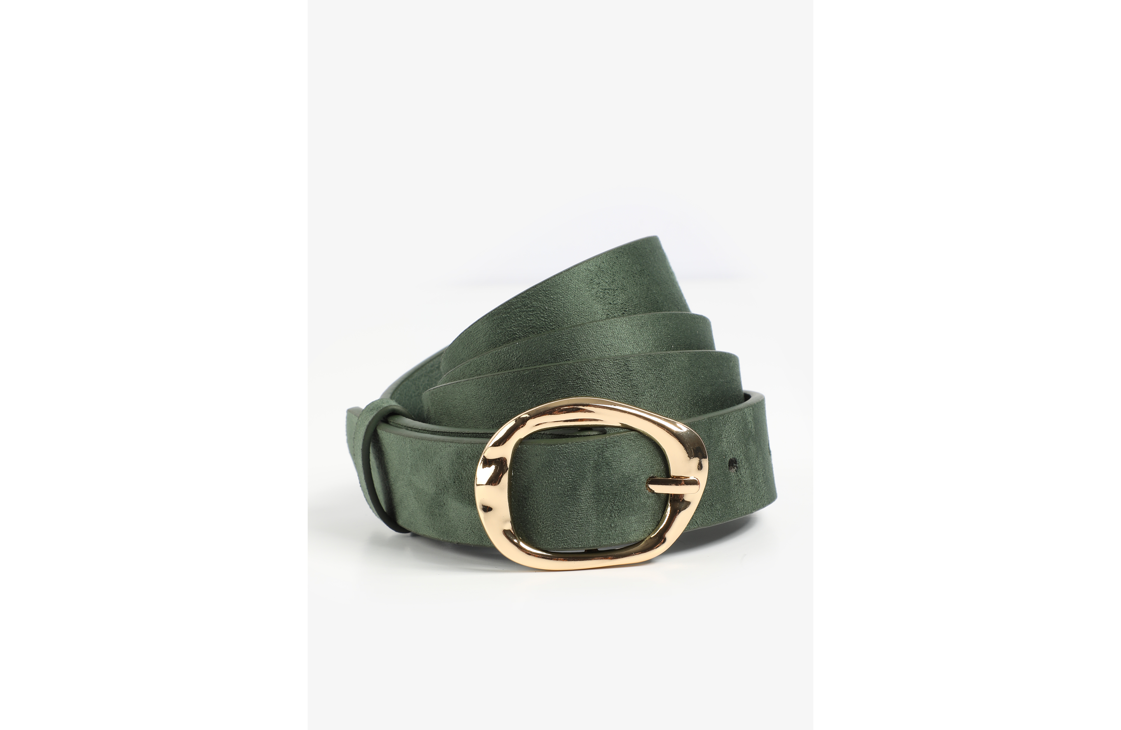 Plus Green Faux Suede Hammered Buckle Belt