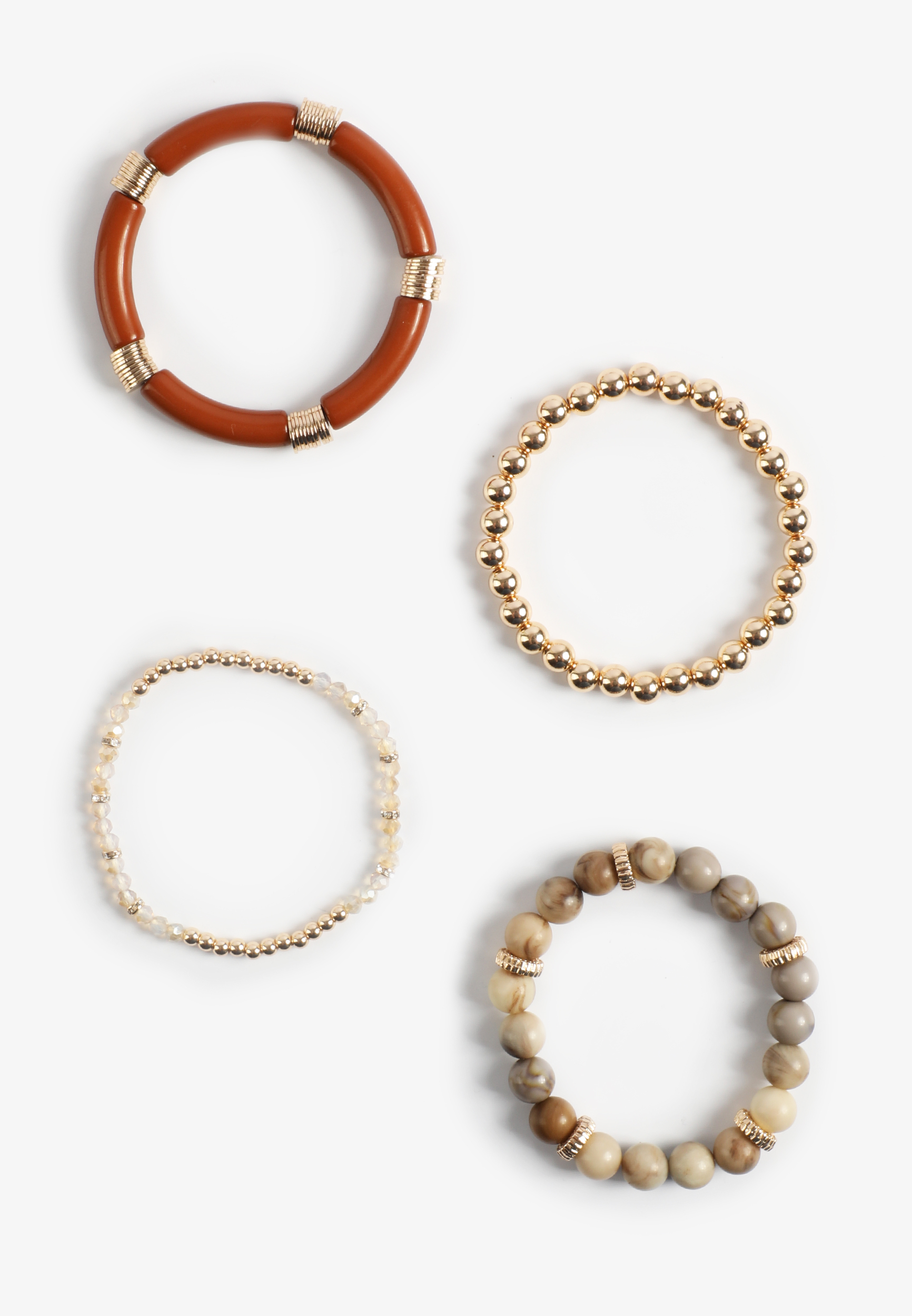 Mixed Bead Stretch Bracelet Set, MIXED METAL, large