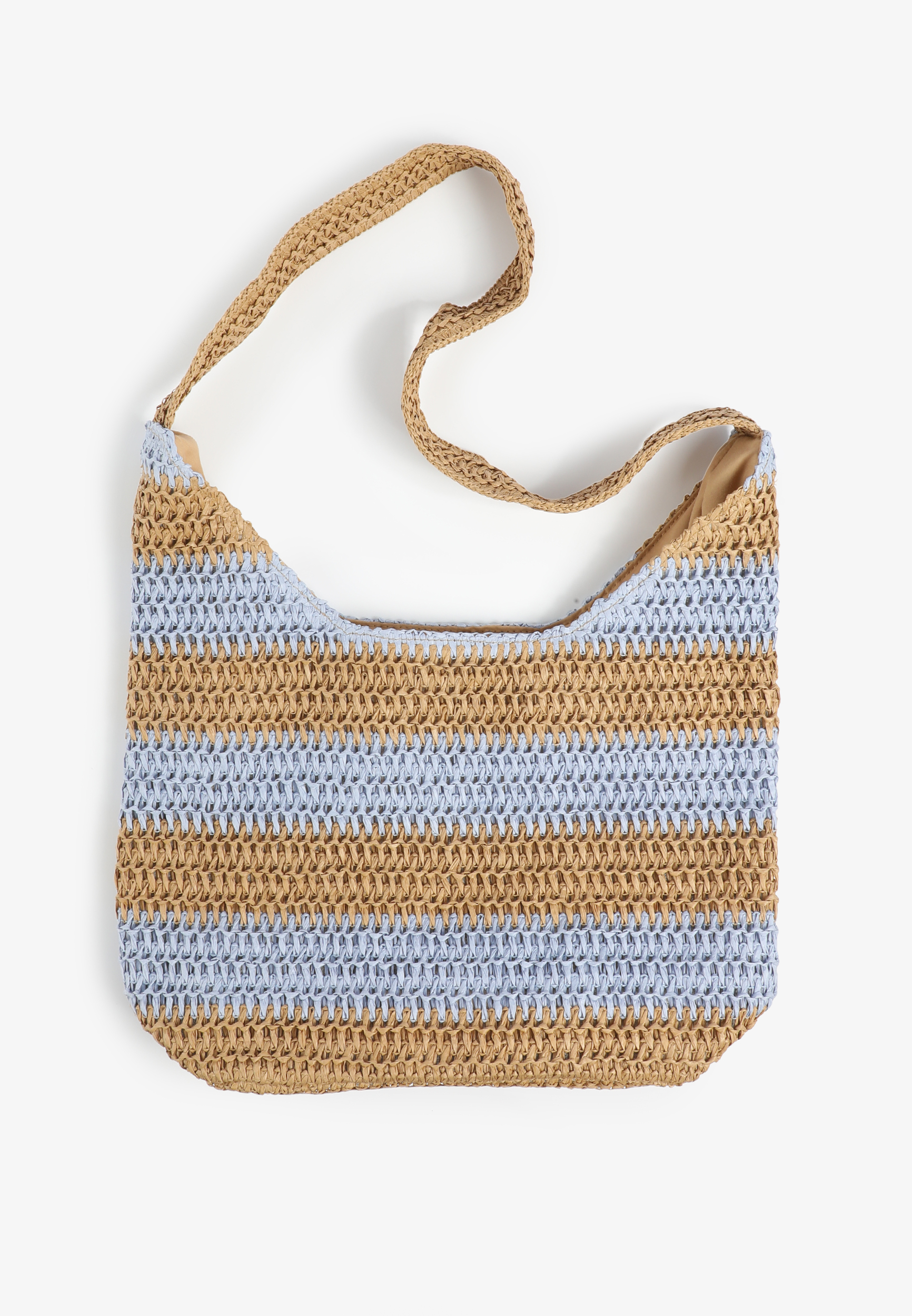 Blue Natural Stripe Raffia Tote Bag