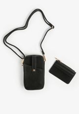 Black North South Crossbody Removable Wallet, BLACK, small