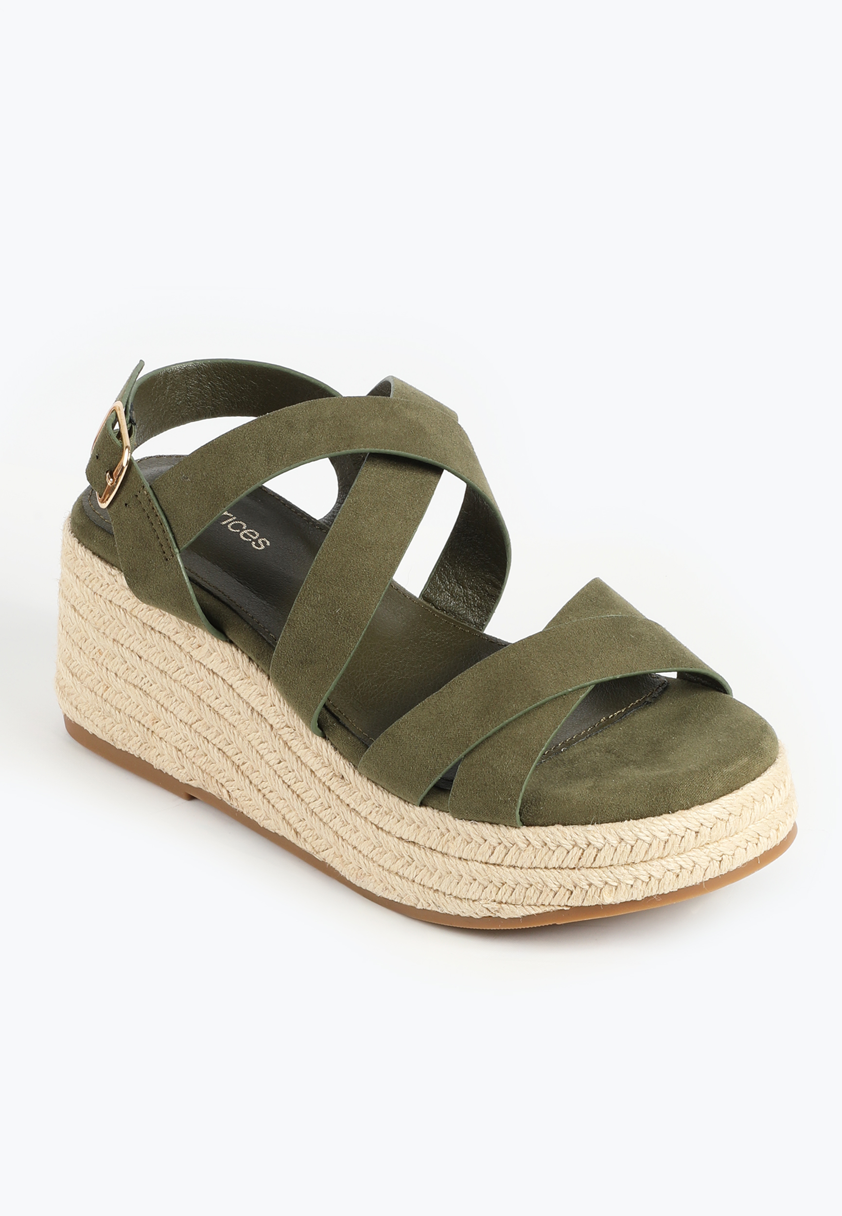 SuperCush Olive Crisscross Strappy Wedge